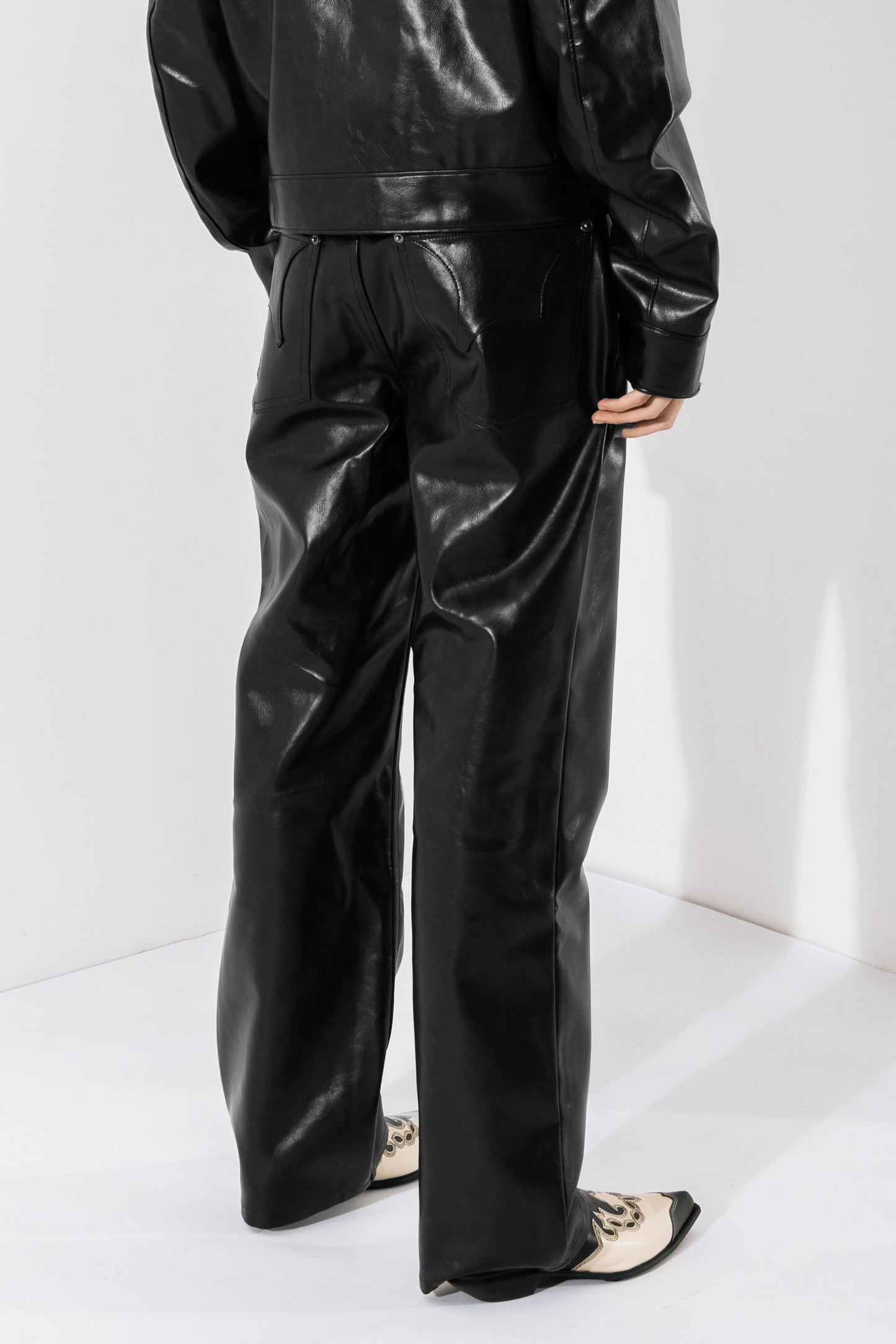 Synthetic Leather Five Pocket Leather Jeans