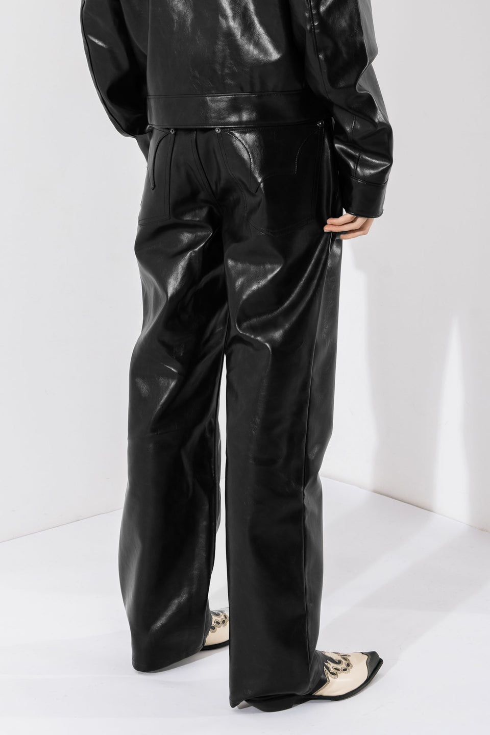 Synthetic Leather Five Pocket Leather Jeans