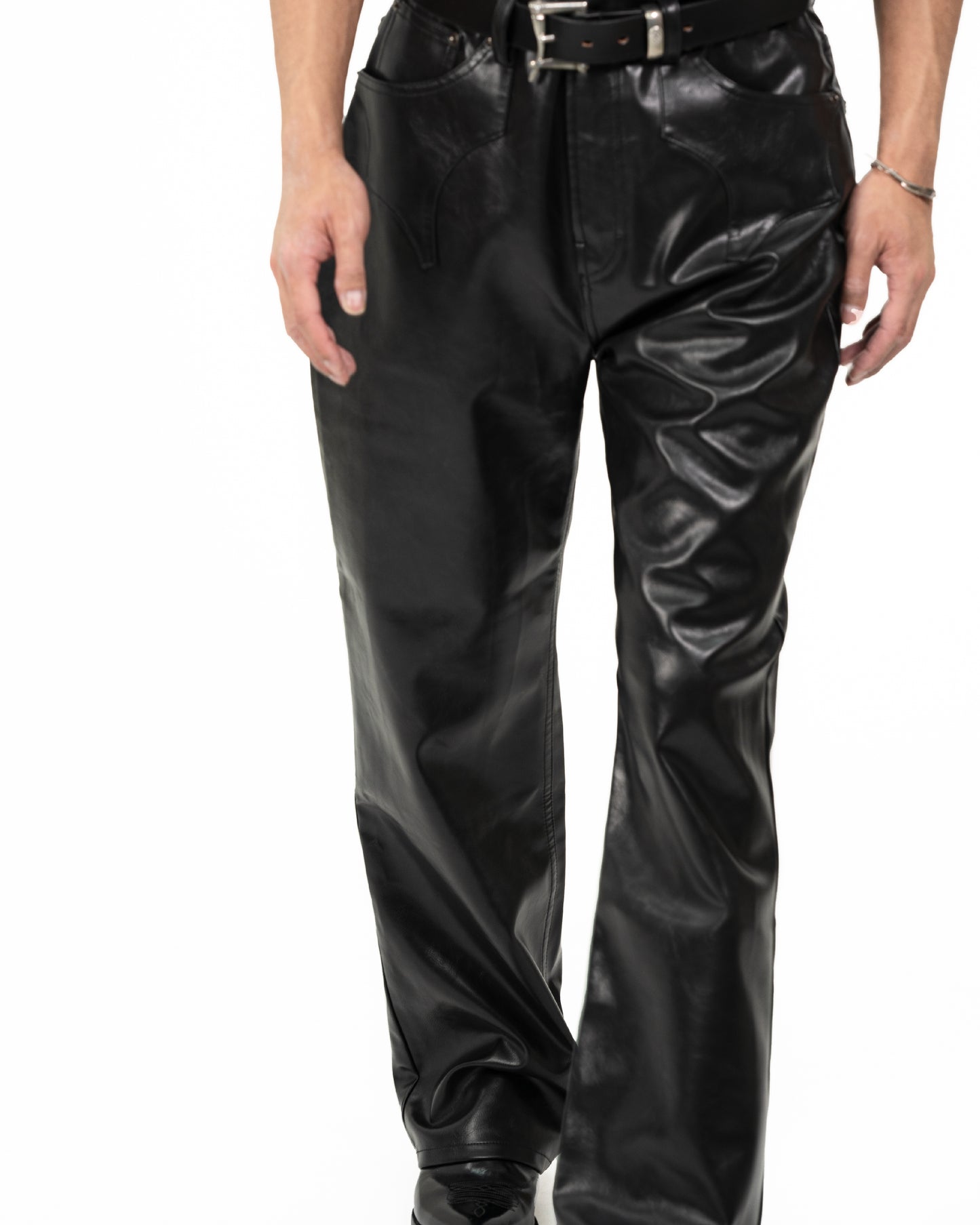 Synthetic Leather Five Pocket Leather Jeans